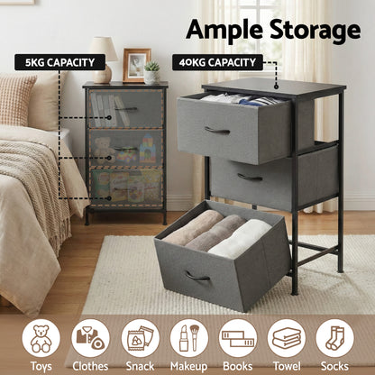 Set of 2 Chest of 3 Drawers Tallboy Grey | HomeAndLiving