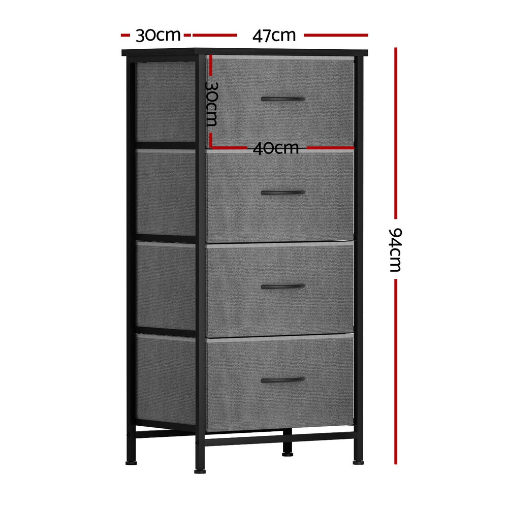 Chest of 4 Drawers Storage Dresser Tallboy Grey