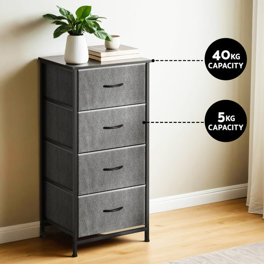 Chest of 4 Drawers Storage Dresser Tallboy Grey