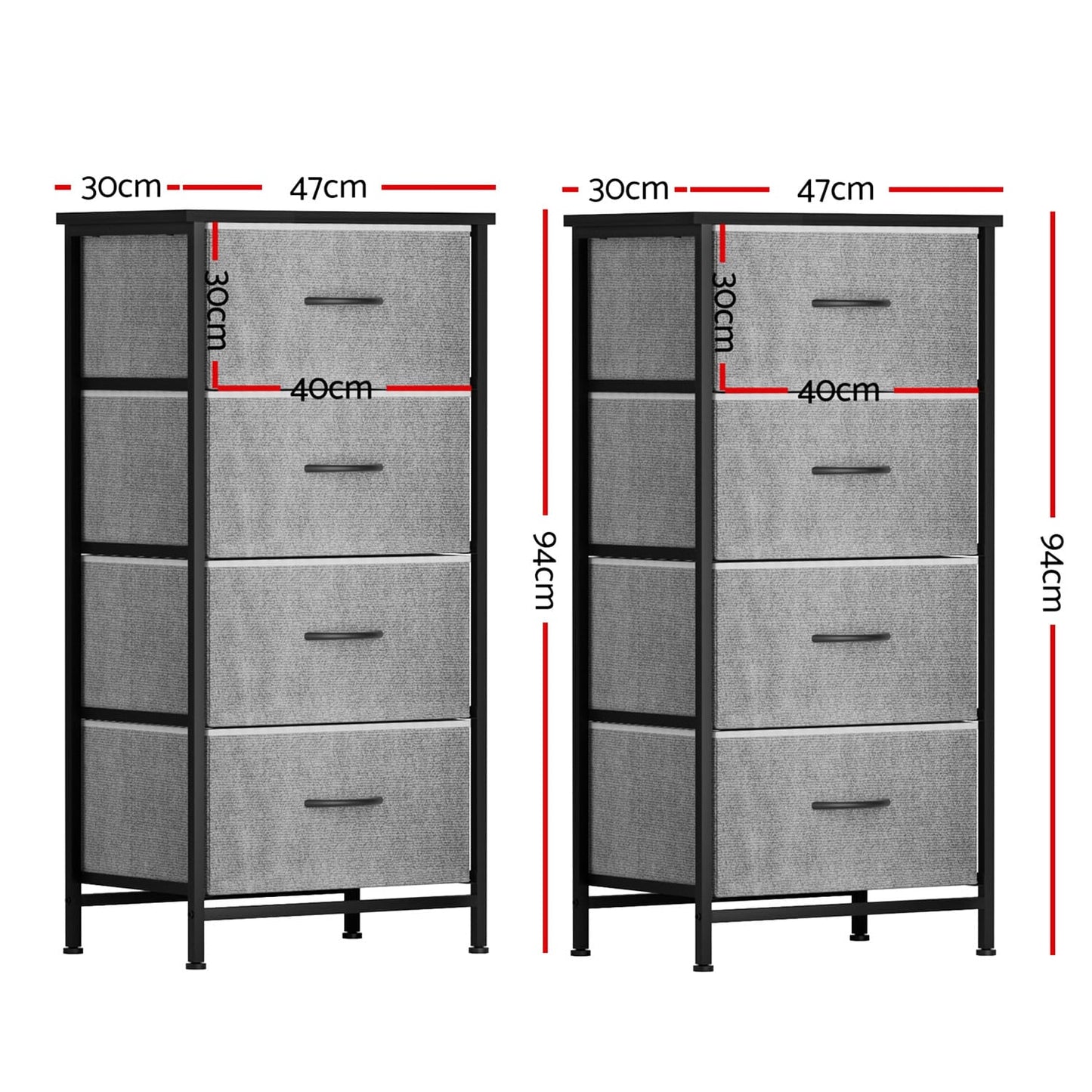 Grey Storage Dresser Tallboy 47x30x94cm