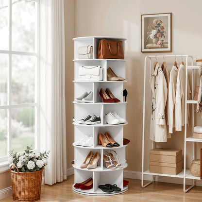 7 Tier Rotating Shoe Rack 28 Pairs White | HomeAndLiving