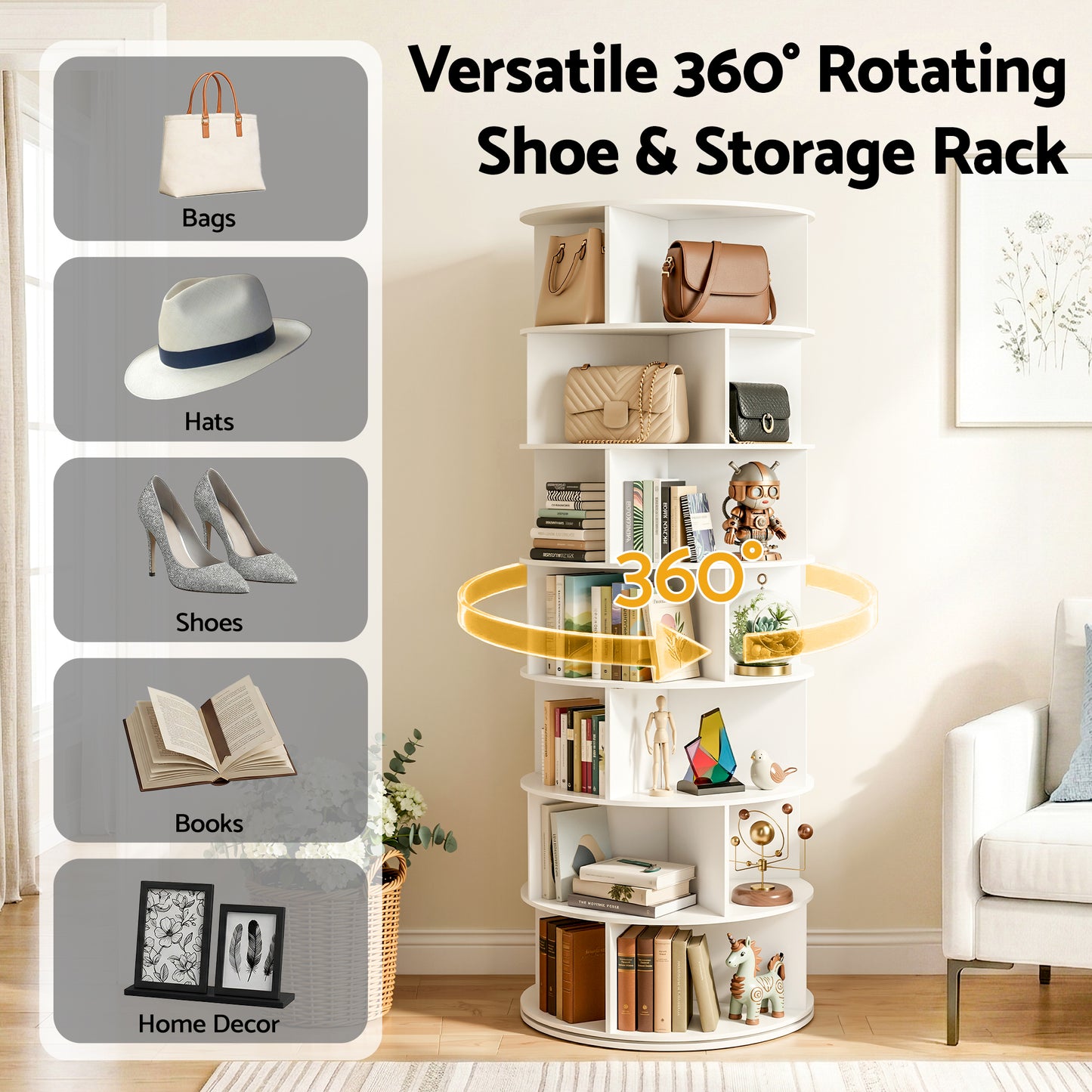 7 Tier Rotating Shoe Rack 28 Pairs White | HomeAndLiving - 5