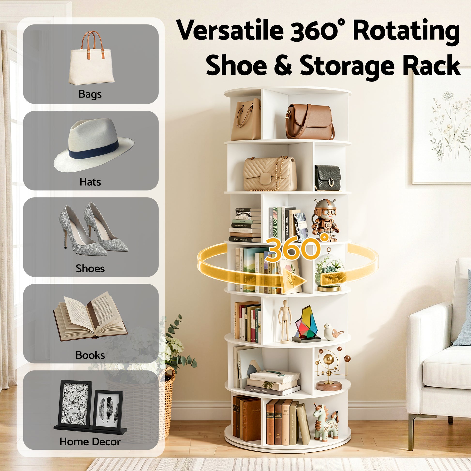 7 Tier Rotating Shoe Rack 28 Pairs White | HomeAndLiving - 5