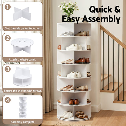 7 Tier Rotating Shoe Rack 28 Pairs White | HomeAndLiving - 6