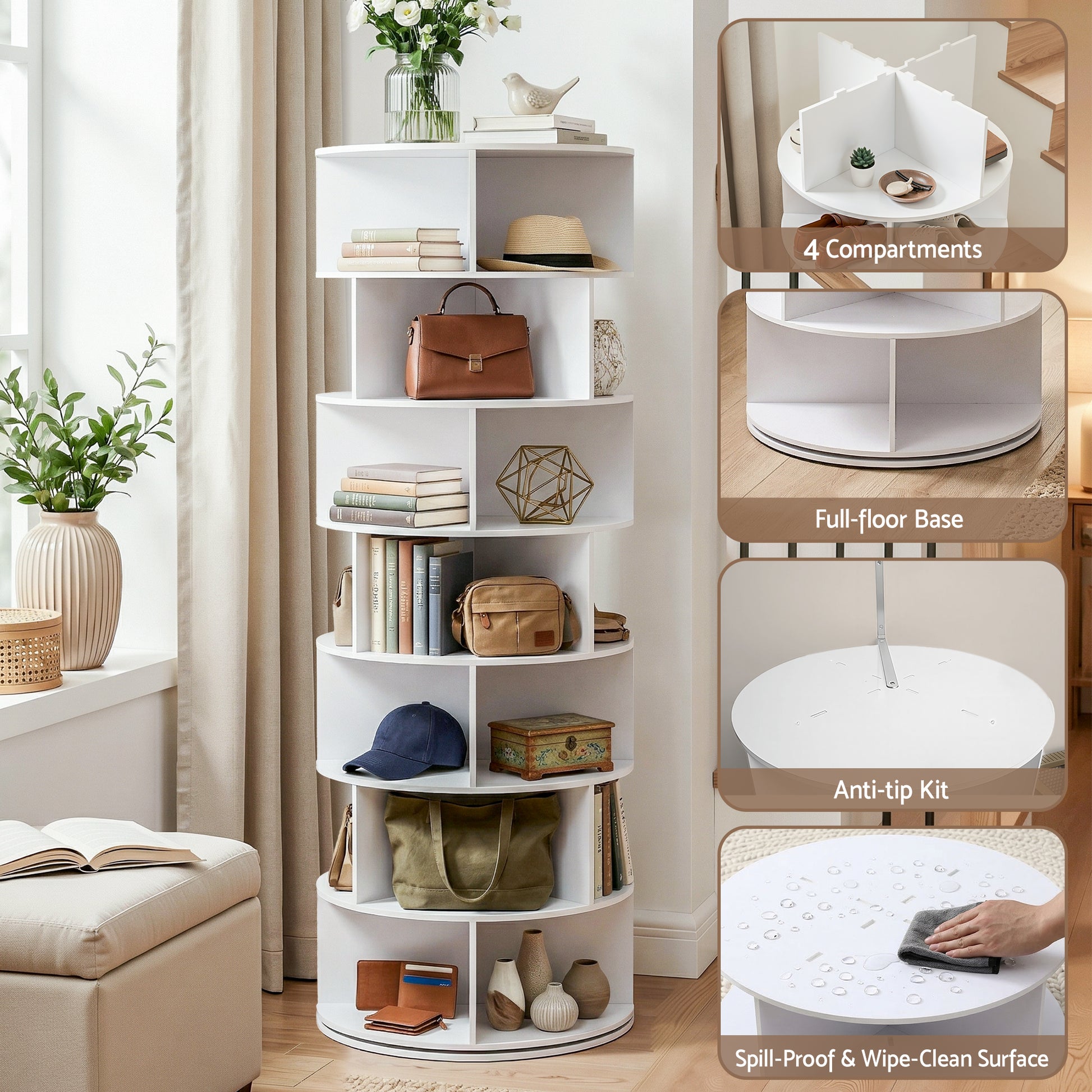 7 Tier Rotating Shoe Rack 28 Pairs White | HomeAndLiving - 7