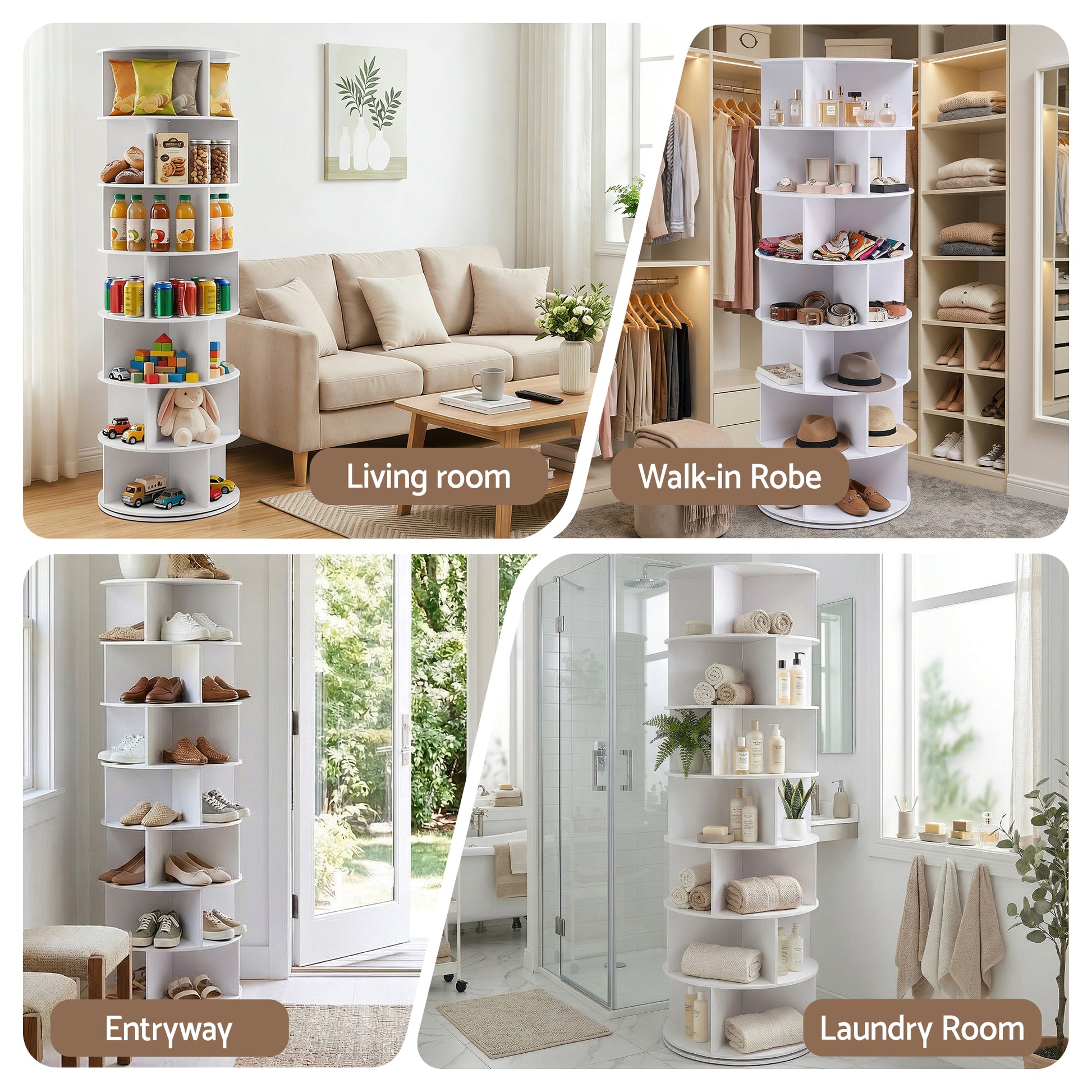 7 Tier Rotating Shoe Rack 28 Pairs White | HomeAndLiving - 8