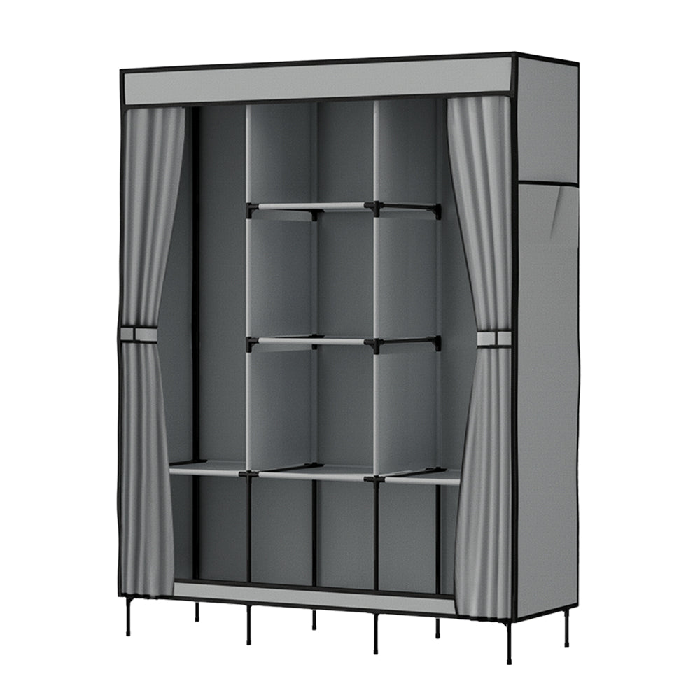 Large Portable Clothes Closet Wardrobe With Shelf Grey