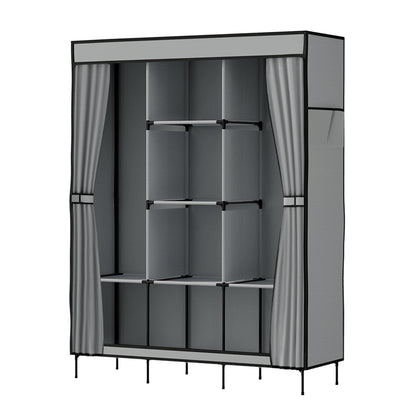 Large Portable Clothes Closet Wardrobe With Shelf Grey
