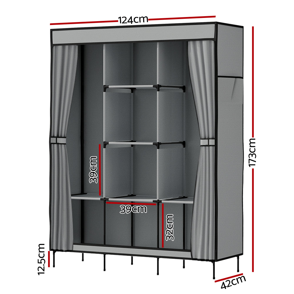 Large Portable Clothes Closet Wardrobe With Shelf Grey