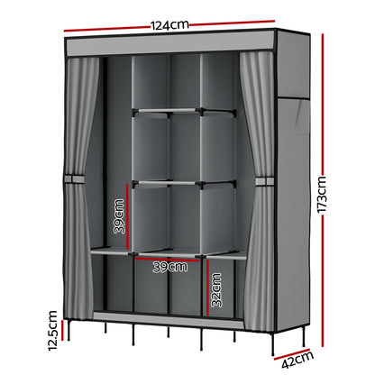 Large Portable Clothes Closet Wardrobe With Shelf Grey