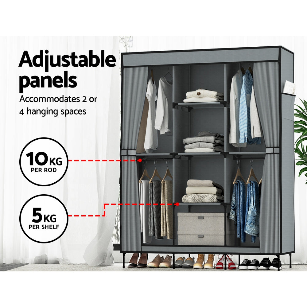 Large Portable Clothes Closet Wardrobe With Shelf Grey