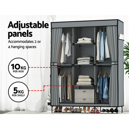 Large Portable Clothes Closet Wardrobe With Shelf Grey