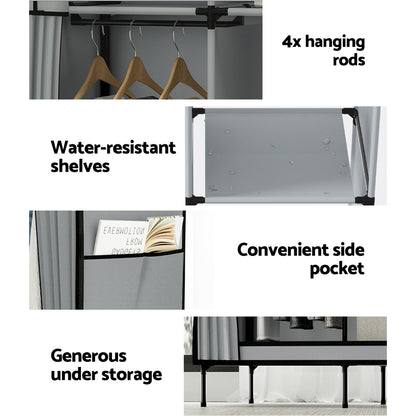Large Portable Clothes Closet Wardrobe With Shelf Grey