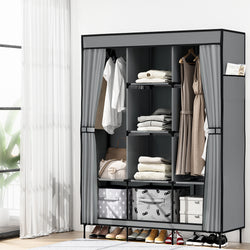 Large Portable Clothes Closet Wardrobe With Shelf Grey