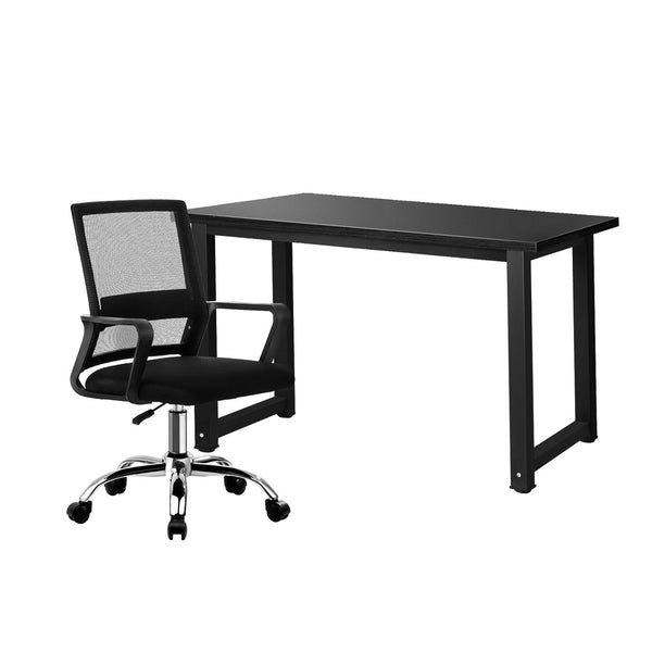  Home Office Desk and Chair Set Black Computer Table Ergonomic PC Desks