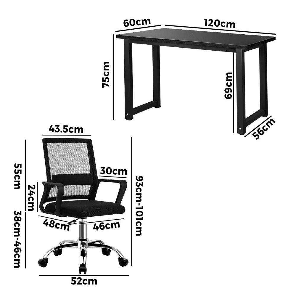 Home Office Desk and Chair Set Black Computer Table Ergonomic PC Desks