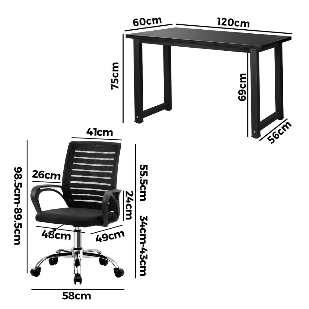 Black Home Office Desk and Chair Set Modern Computer Table Ergonomic Chair