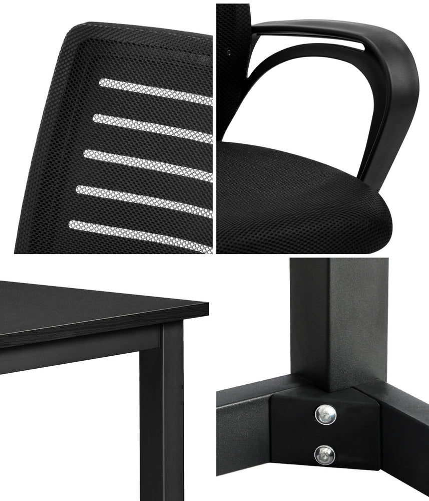 Black Home Office Desk and Chair Set Modern Computer Table Ergonomic Chair