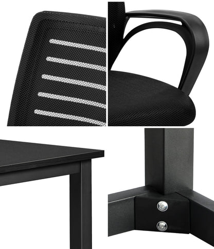 Black Home Office Desk and Chair Set Modern Computer Table Ergonomic Chair