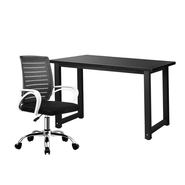  Home Office Desk and Chair Set BK&WH Study Computer Table with Ergonomic Chair