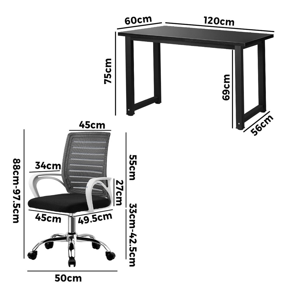 Home Office Desk and Chair Set BK&WH Study Computer Table with Ergonomic Chair