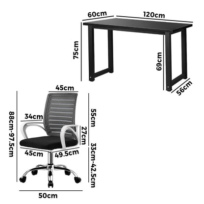 Home Office Desk and Chair Set BK&WH Study Computer Table with Ergonomic Chair
