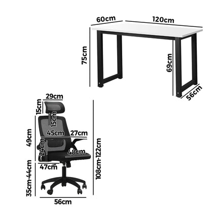 Home Office Set Computer Desk and Mesh Office Chair BK&WH