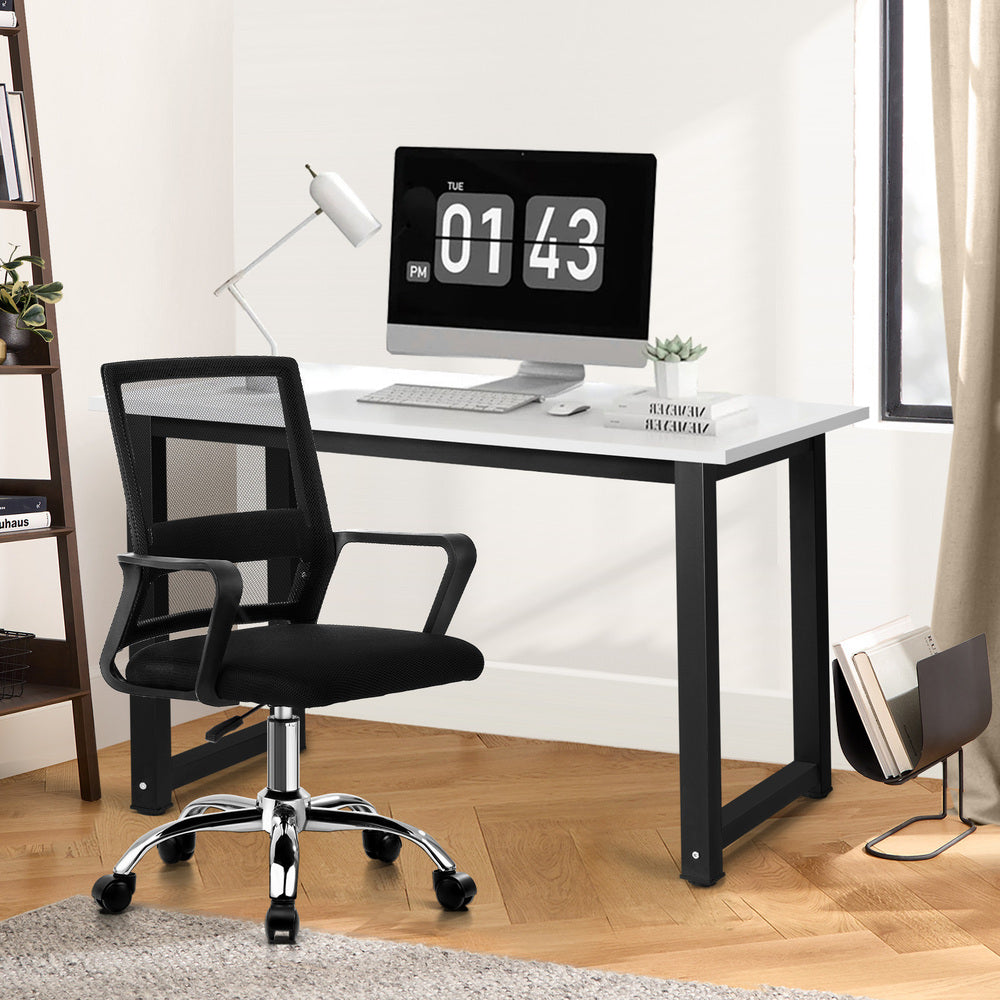 Home Office Desk and Chair Set Computer Table Study Workstation Black White
