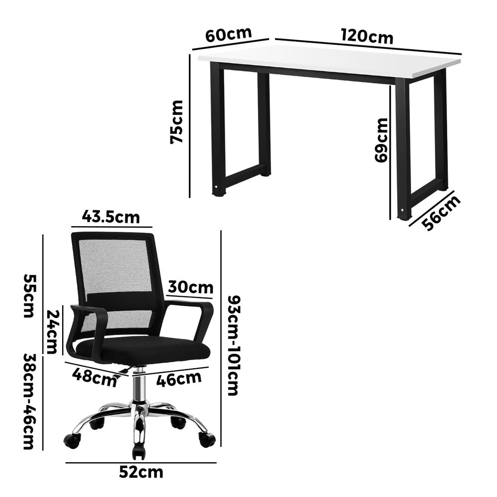 Home Office Desk and Chair Set Computer Table Study Workstation Black White