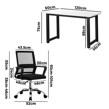 Home Office Desk and Chair Set Computer Table Study Workstation Black White