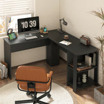 L-shape Computer Desk with Storage Shelves Black