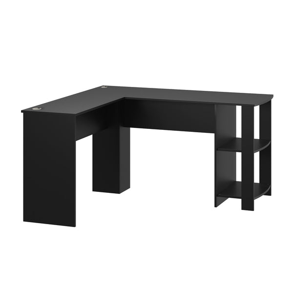  L-shape Computer Desk with Storage Shelves Black