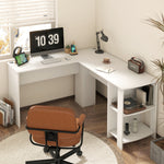 L-shape Computer Desk with Storage Shelves White