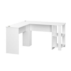 L-shape Computer Desk with Storage Shelves White