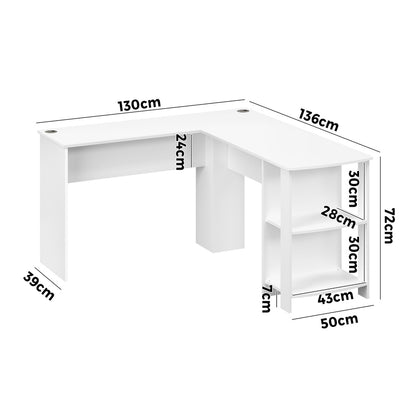 L-shape Computer Desk with Storage Shelves White