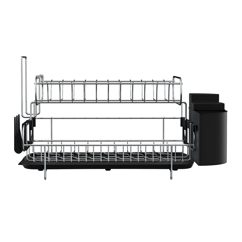 2-Tier Dish Rack Drying Drainer with Cup Holder and Cutlery Tray