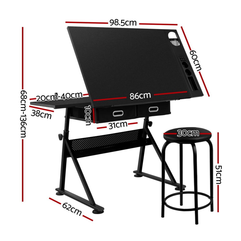 Drawing Desk Adjustable Stool Set 46x31x10cm