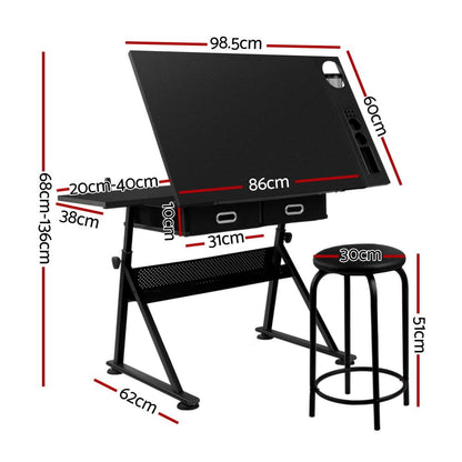 Drawing Desk Adjustable Stool Set 46x31x10cm
