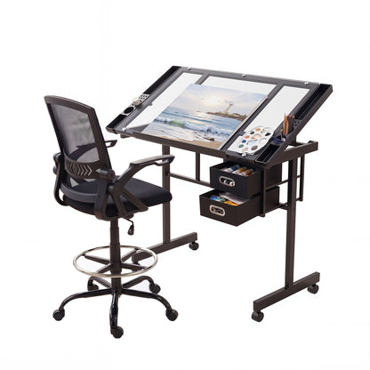 Drafting Table Glass Top Desk Chair Set | HomeAndLiving