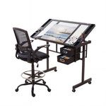 Drafting Table Glass Top Desk Chair Set | HomeAndLiving