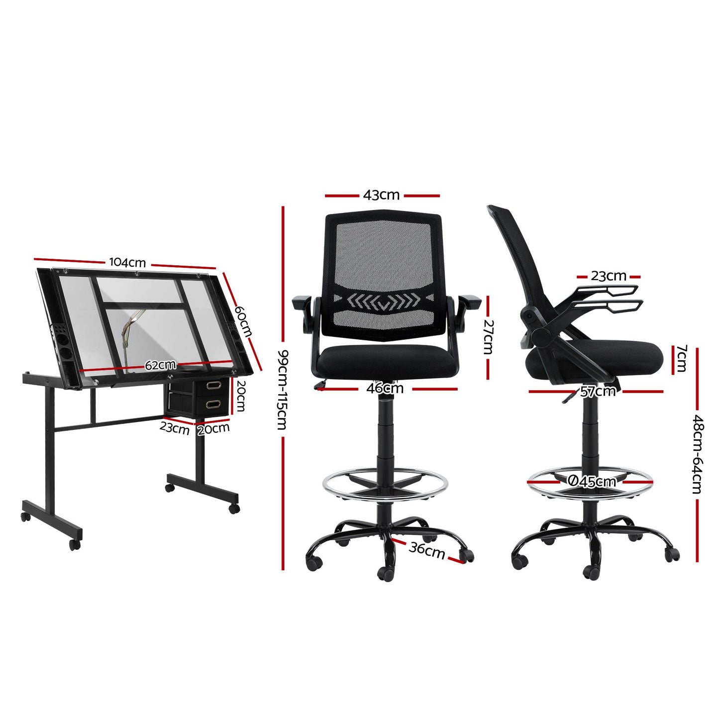 Drafting Table Glass Top Desk Chair Set | HomeAndLiving