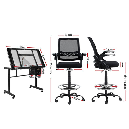 Drafting Table Glass Top Desk Chair Set | HomeAndLiving