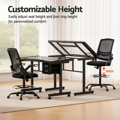 Drafting Table Glass Top Desk Chair Set | HomeAndLiving