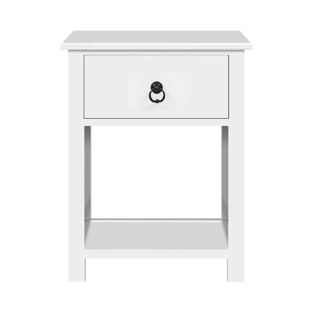 2 X Bedside Table 1 Drawer With Shelf - Emma White