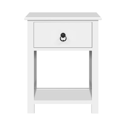 2 X Bedside Table 1 Drawer With Shelf - Emma White