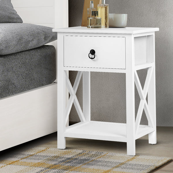  Bedside Table 1 Drawer With Shelf X2 - Emma White