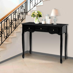 Console Table 3 Drawers Black Hamptons