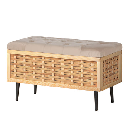 Storage Ottoman Blanket Box 80Cm Weaved Velvet Pine