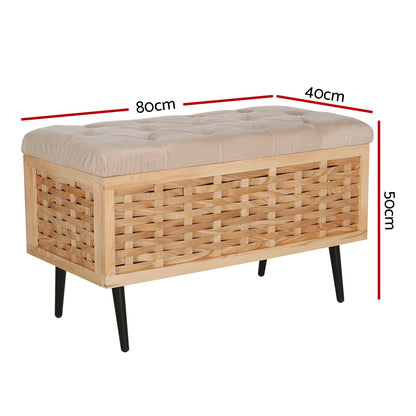 Storage Ottoman Blanket Box 80Cm Weaved Velvet Pine