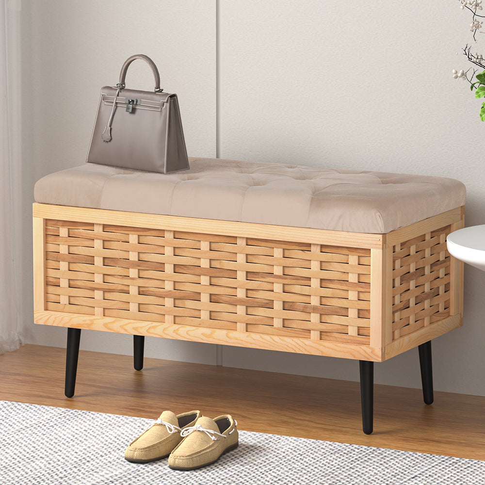 Storage Ottoman Blanket Box 80Cm Weaved Velvet Pine